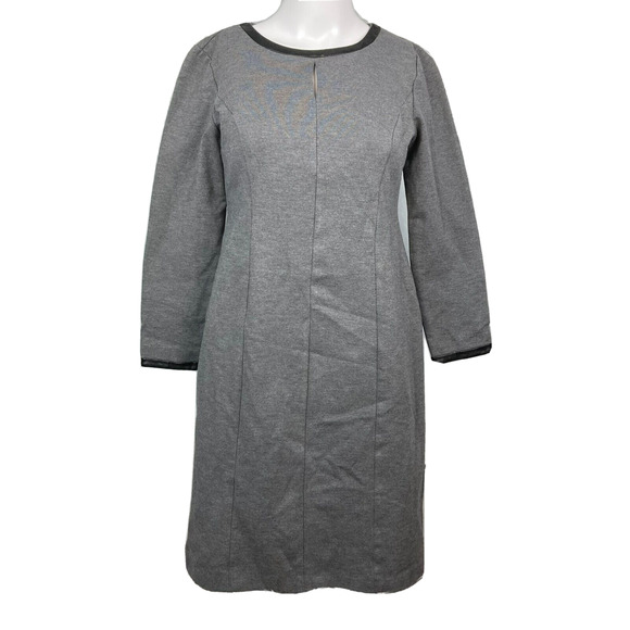 Talbots Dress Womens Sz 2 Gray Ponte Knit‎ Stretch Keyhole Sheath Long Sleeve - Picture 1 of 10